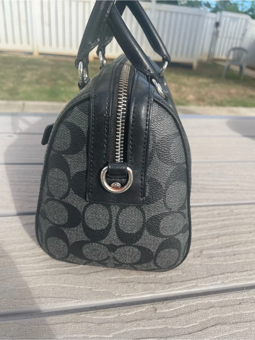 Coach Medium Black Signature Canvas Rowen with Silver Hardware